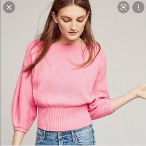 Cropped puffy sleeve pink sweater